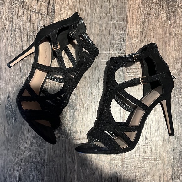 Aldo black braided zip up buckle heels - Picture 2 of 14